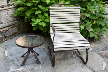 Mid-Century Modern Chair With Vinyl Strapping And Round Cocktail Table