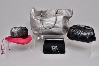 Collection Of Handbags - Tory Burch, Carla Mancini, Finesse La Model, Saks Fifth Avenue Italian Clutch,