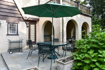 Outdoor Patio Table With Four Chairs And Frontgate Tilting Sunbrella With Stand
