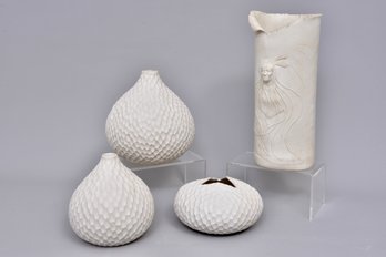 Trish Inman Porcelain American Indian Vase And Collection Of ASA Carved Vases