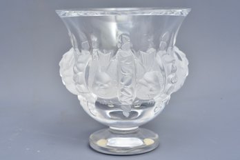 Lalique Dampierre Sparrow Bird Frosted Crystal Vase