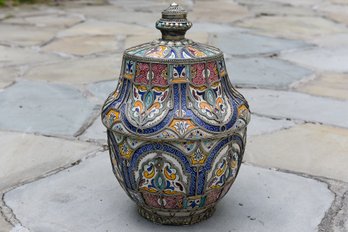 Large Moroccan Ceramic Moorish Style Lidded Jar