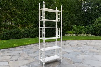 White Wood Six Tier Etagere / Bookcase With Acorn Finials