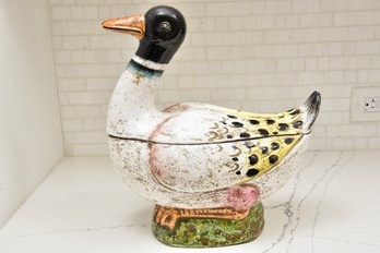 Continental Faience Glazed Pottery Model Of A Goose