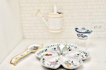 Faience Oyster Plate, Ceramic Watering Can, Deruta Parmesan Cheese Bowl With Spoon And Spoon Rest