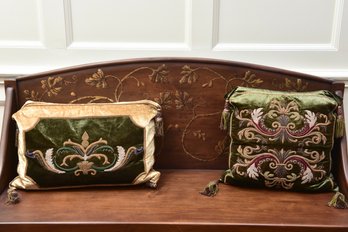 Pair Of Velvet Embroidered Pillows With Tassel Trim