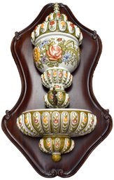 Italian Hand Painted Water Fountain On Wooden Base