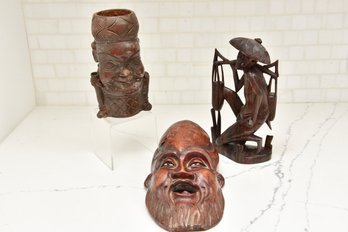 Collection Of Chinese Figurines And Carved Wood Vietnam Farmer Figurine