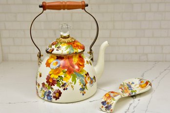 MacKenzie-Childs Teapot And Spoon Rest