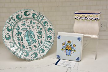 PV Italy Plate, Planter And Delft Tile