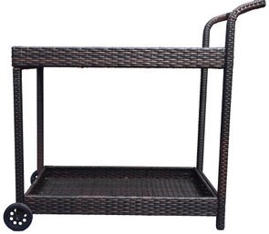 All Weather Woven Wicker Beverage Serving Cart With Front Casters