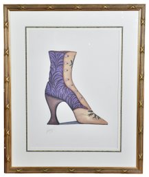 Signed Laura Rigo Framed Lithograph Depicting An Antique Boot
