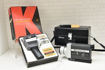 Nikon Super Zoom 8 Movie Camera And Keystone Horizon Electric Drive Reflex 8mm Movie Camera In Original Box