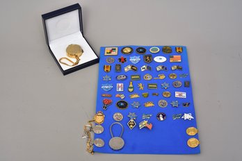 Collection Of Judaica Tac Pins And Jerusalem Kosher Compass