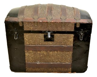 Antique Humpback Trunk With Iron And Brass Fittings