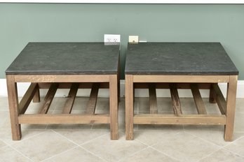 Pair Of Pottery Barn Connor Stone Bunching Tables With Stone Tops