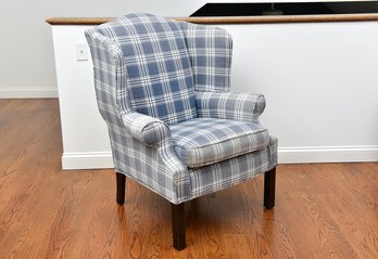 Upholstered Plaid Wingback Chair