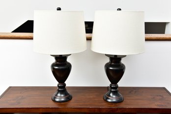 Pair Of Urn Form Table Lamps With Ivory Shades