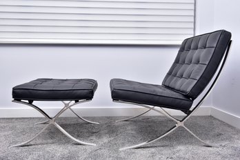 Barcelona Modern Tufted Leather Chair And Ottoman