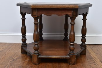 Vintage Wood Octagon Side Table With Scalloped Edge