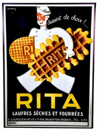 Very Large French Advertising Rita Waffles  Framed Lithograph By Leon Dupin