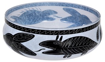 Signed Kosta Boda Mouth Blown Hand Painted Caramba Bowl (RETAIL $450)