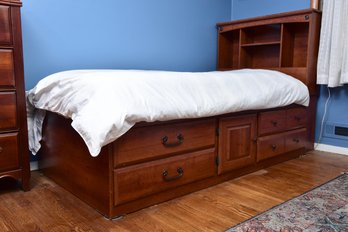 Twin Size Captain's Storage Bed With Bookcase/headboard And Built In Drawers