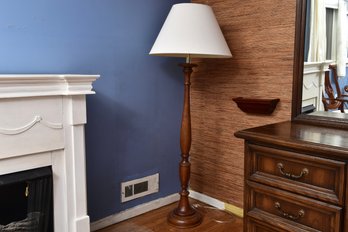 Turned Wood Floor Lamp With Fabric Shade