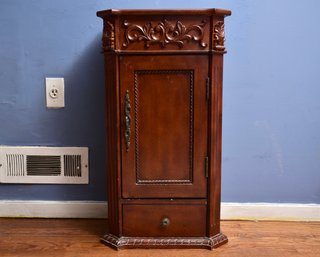 Carved Spanish Revival Nightstand / Accent Cabinet With Drawer