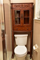 Carved Spanish Revival Over-the-Toilet Etagere Cabinet With Glass Doors