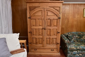 Rustic Southwestern Double Door Knotty Pine Armoire Cabinet With Iron Hardware