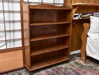 Vintage Colonial Revival Walnut Open Bookcase With Gallery Back