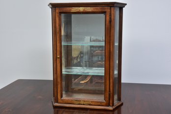 Vintage Wooden Curio Display Cabinet With Glass Shelves And Glass Paneled Door