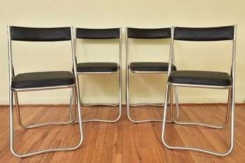 Set Of Four Faux Leather Folding Chairs - Made In Japan