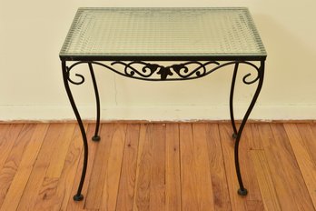 Mid-Century Wrought Iron Outdoor Table With Glass Top