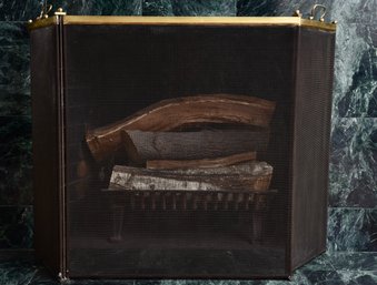 Late-20th Century Brass And Mesh Folding Fireplace Screen