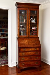 Georgian-Style Mahogany Secretary Bookcase With Slant-Front Desk