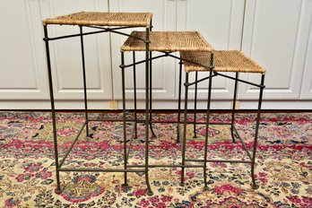 Wicker And Iron Nesting Tables