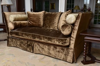 Modern Velvet Knole Sofa With Bolster And Throw Pillows
