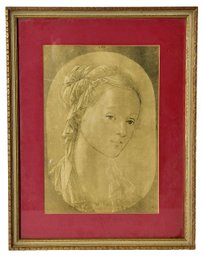 Framed Lithograph Titled 'Head Of A Woman' By Filippo Lippi