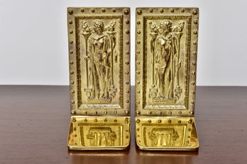 Pair Of Brass 'Doors To Library Of Congress' Bookends By Virginia Metalcrafters