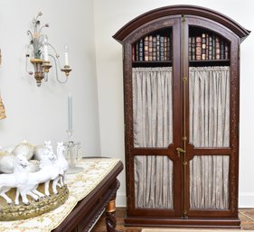 Antique Arched Top Mahogany Double Door Bookcase / Display Cabinet With Inlay