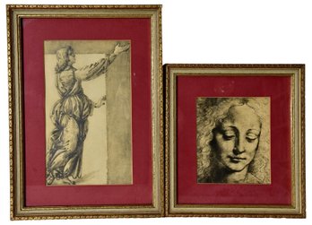 Sandro Botticelli 'standing Angel' And Leonardo Da Vinci 'Head Of A Young Woman' Framed Lithographs