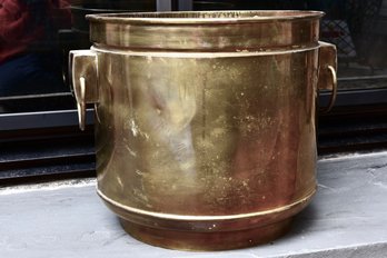 Large Vintage Brass Planter, Cachepot, Log Holder With Side Handles