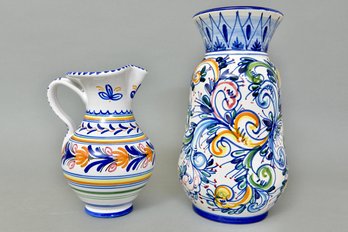 Italian Ceramic Vase And Pitcher