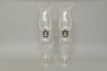 Antique Etched Crystal Glass Oil Lamps