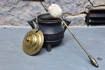 Cast Iron And Brass Footed Smudge Pot Fire Starter Set