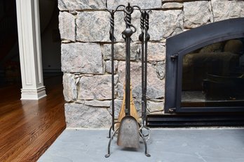 Wrought Iron Twisted Fireplace Tool Set On Stand