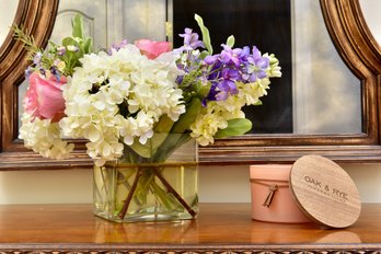 Faux Floral Arrangement And Oak & Rye Candle