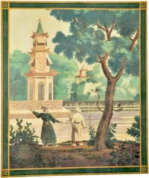 John Rosselli Chinoiserie Painted Panel With Figures In A Traditional Landscape